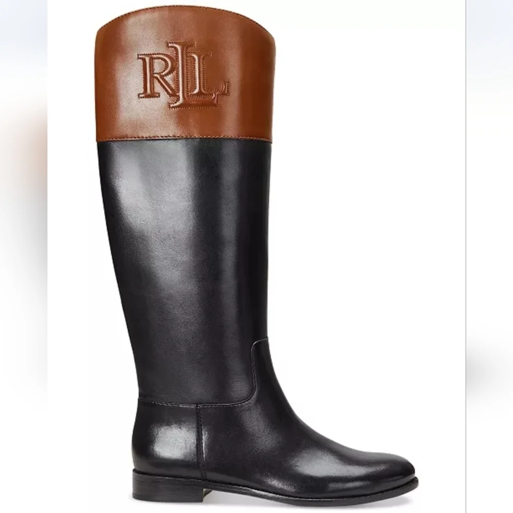 Ralph Lauren Women's Justine II Black and Brown Over the Knee Boots